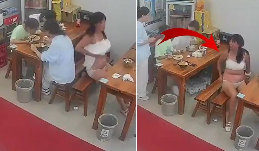 "Sıcakladım" dedi, restoranda iç çamaşırlarıyla yemeğe devam etti!